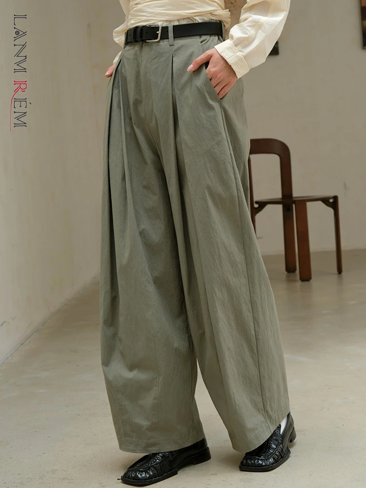 

LANMREM Vintage Folds Wide Leg Pants Women High Waist Solid Color Loose Fit Long Trousers Office Lady 2023 Autumn New 2AA2374