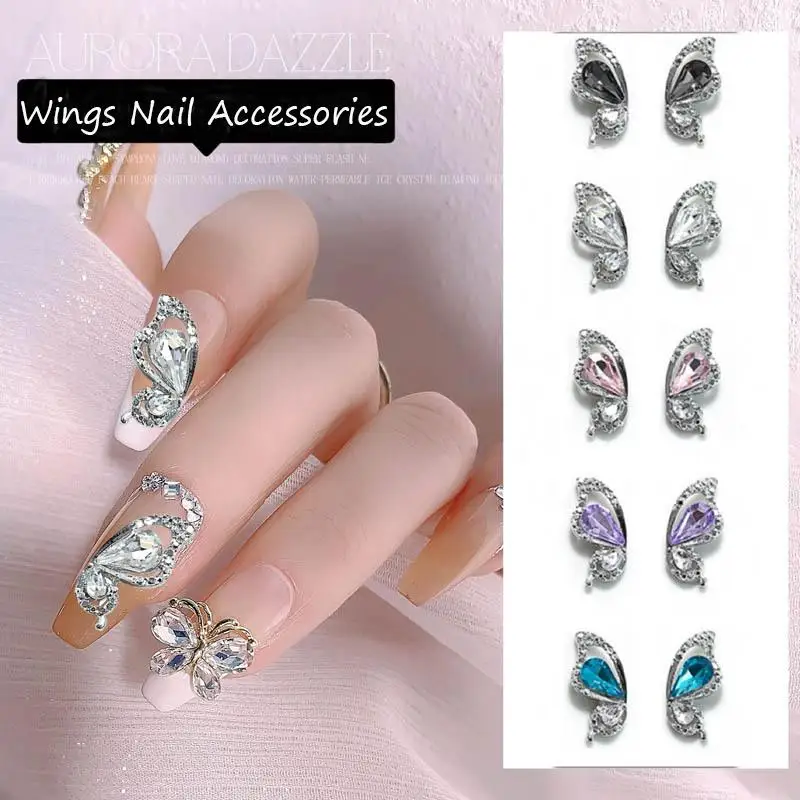 Description Picture 2 of item10Pcs Exquisite Colored Glass Nail Rhinestones Charms Hollowed-out Full Diamond Alloy Half Wings Nail Decorations DIY Manicure