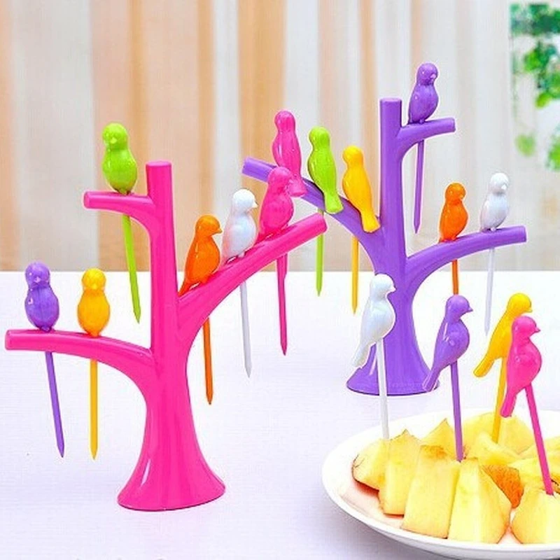 Fruit Fork Party Home Decor Bird Fruit Snack Dessert Forks Tool Tree Shape Holder Rack fruit fork
