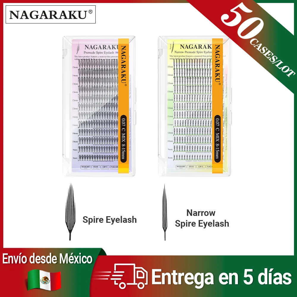NAGARAKU Envío desde México 50 estuches de pestañas postizas Premade Spire con efecto anime, entrega local rápida y gratuita