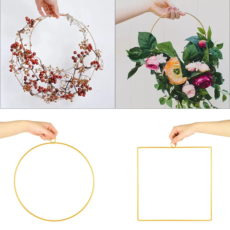 1Pc Geometric Metal Ring Party Round Triangle Square Hoop DIY Flower Wreath Frame For Home Wedding Christmas Party Decor Garland