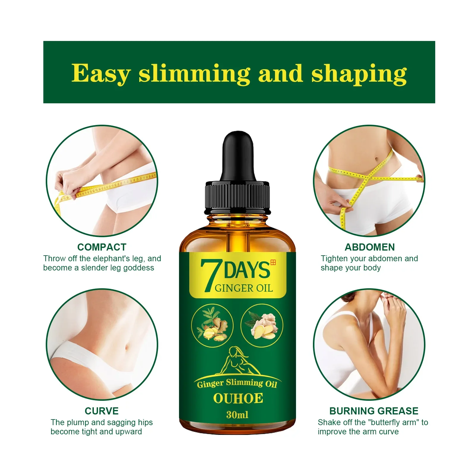 Ulei de slăbire cu ghimbir, ardere rapidă a grăsimilor, abdomen subțire, coapse, modelare completă a corpului, anticelulitic, pierdere în greutate, masaj ulei esențial 30ml_voghion.com