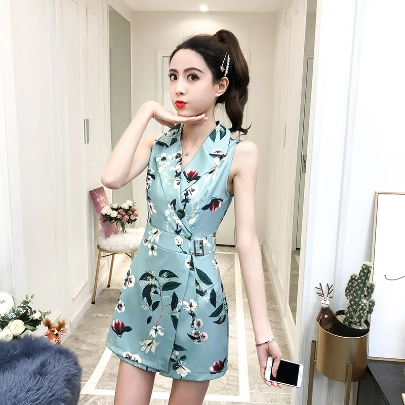 Elegant Sleeveless Printed Bodysuit ladies Jumpsuit Summer Clothes For Women 2023Matching Fashion Shorts One Piece Outfit Romper