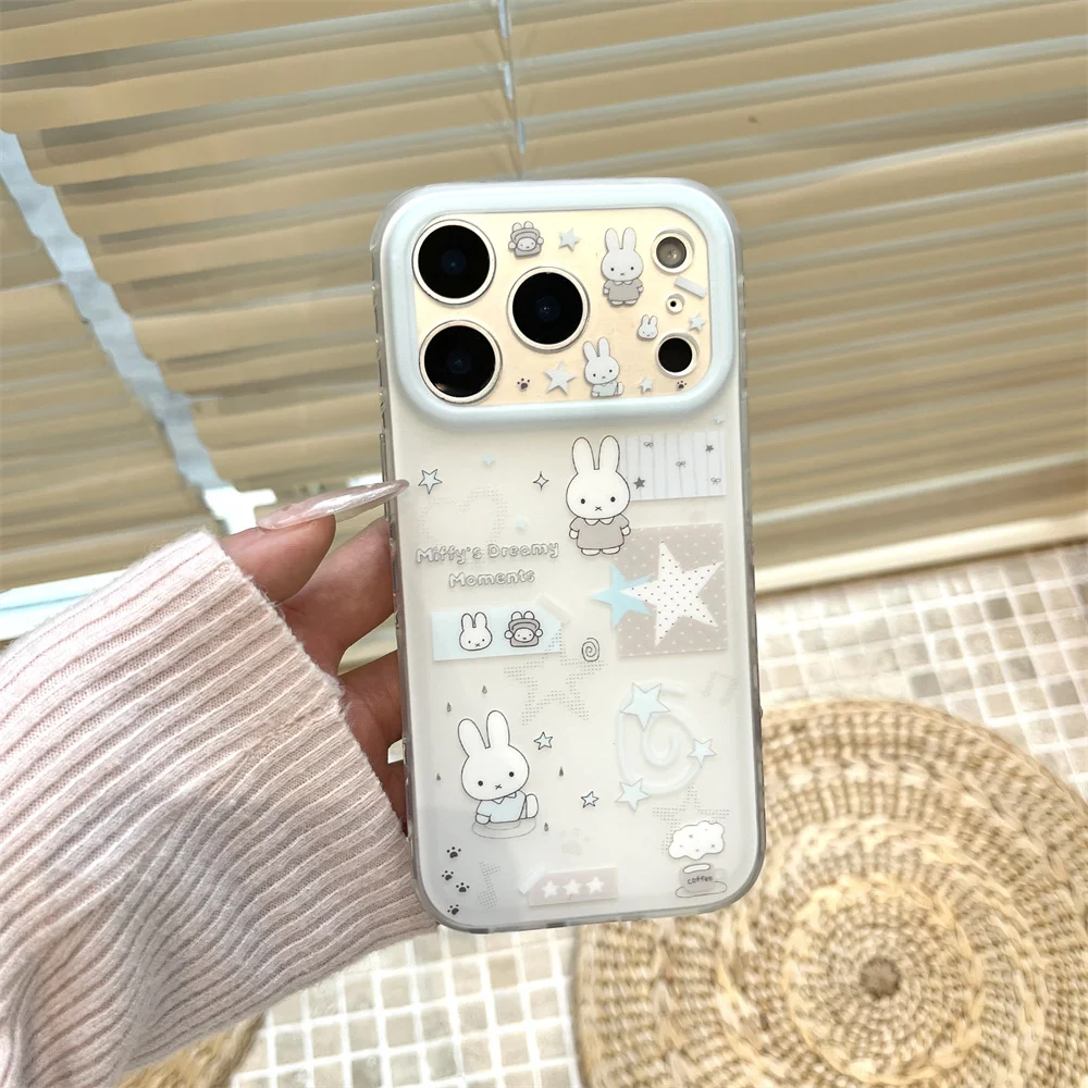 INS mignon étoile ligne lapin coque de téléphone pour iPhone 16 Pro 14 15 17 Pro Max étuis 16 Max dessin animé Fundas housse de protection antichoc