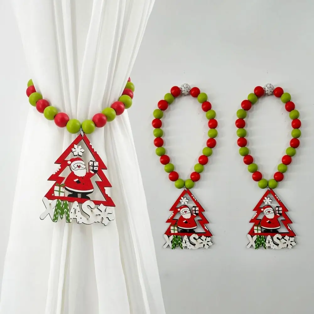 Boho Style Christmas Curtain Ties Reusable Beaded Curtain Tiebacks Cartoon Colorful Wooden Bead Curtain Holdbacks