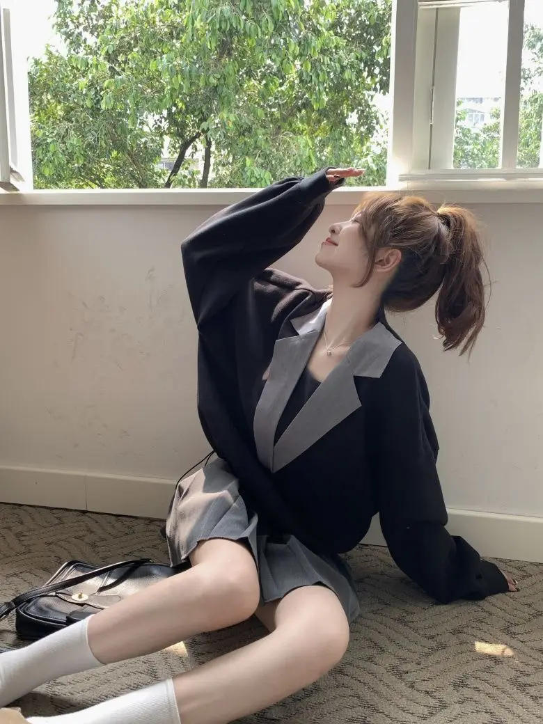 Pullover Korea Women Shirts Spring Autumn Long Sleeve Lapel Female Fashion Tops Hoodie Short