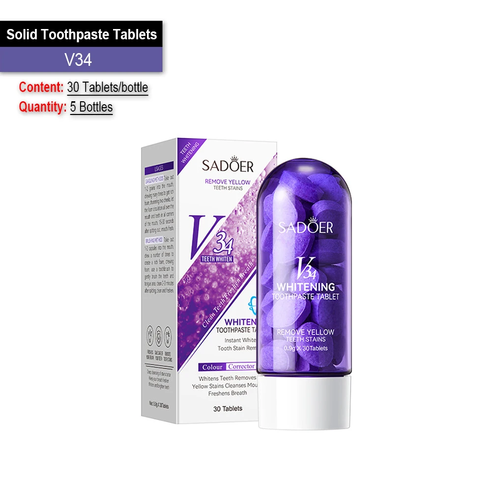 Smiletik V34 - pasta de dente sólida higiene oral limpeza dos dentes branqueamento pap probiótico mastigável grânulo respiração fresca limpeza profunda 8