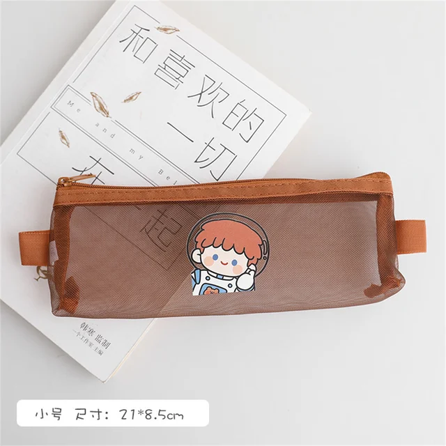 Cute Bear Transparent Mesh Pencil Case Ins Portable Toiletry Makeup Pencil Bag Stationery Gift School Pencil Box Crafts Supplies Astronaut-S