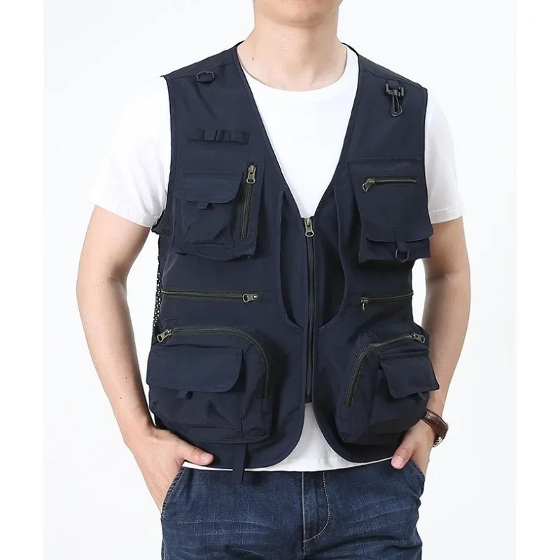 Windbreaker Fishing Vests Professional Male Coat Work Vest Men Sleeveless Jacket Waterproof Multi-pocket Embroidered Hunting MAN