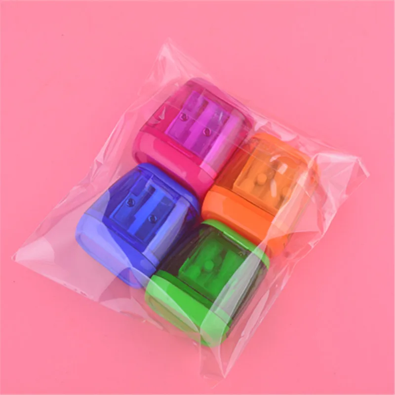 4 قطع من مبراة أقلام الرصاص البلاستيكية الشفافة الملونة للطلاب، مبراة أقلام رصاص يدوية بفتحة مزدوجة هندسية