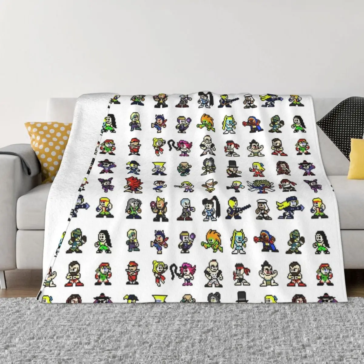 Sfv 풀 로스터 Chibi 픽셀 던지기 담요, 여행용 보온 담요, 럭셔리 브랜드 대형 털 담요