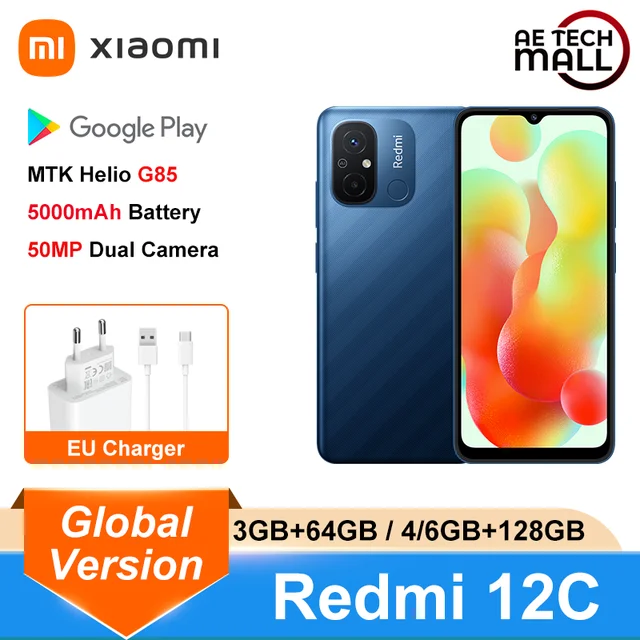 Global Version Xiaomi Redmi 12C 50MP AI Camera MTK Helio G85 6.71 Inch  Display 5000mAh Battery Bundle: Official Standard, Color: 4GB 128GB Blue