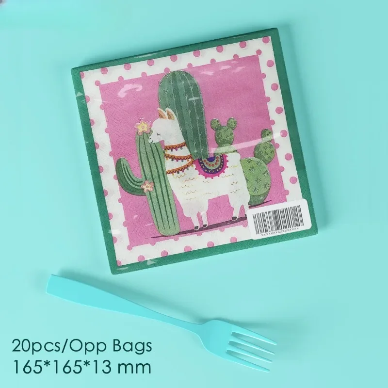 20pcs Stock Alpaca Cactus Printed Colorful Paper Napkins Disposable Holiday Party Decoration Supplies Napkins Paper Placemats