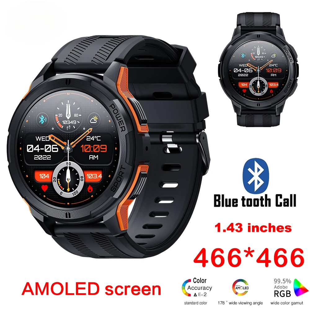 

2024 New C25 Smart Watches for Men AMOLED Screen 1.43" 1ATM Waterproof Heart Rate Monitor Sports Bluetooth Call Smart Watch