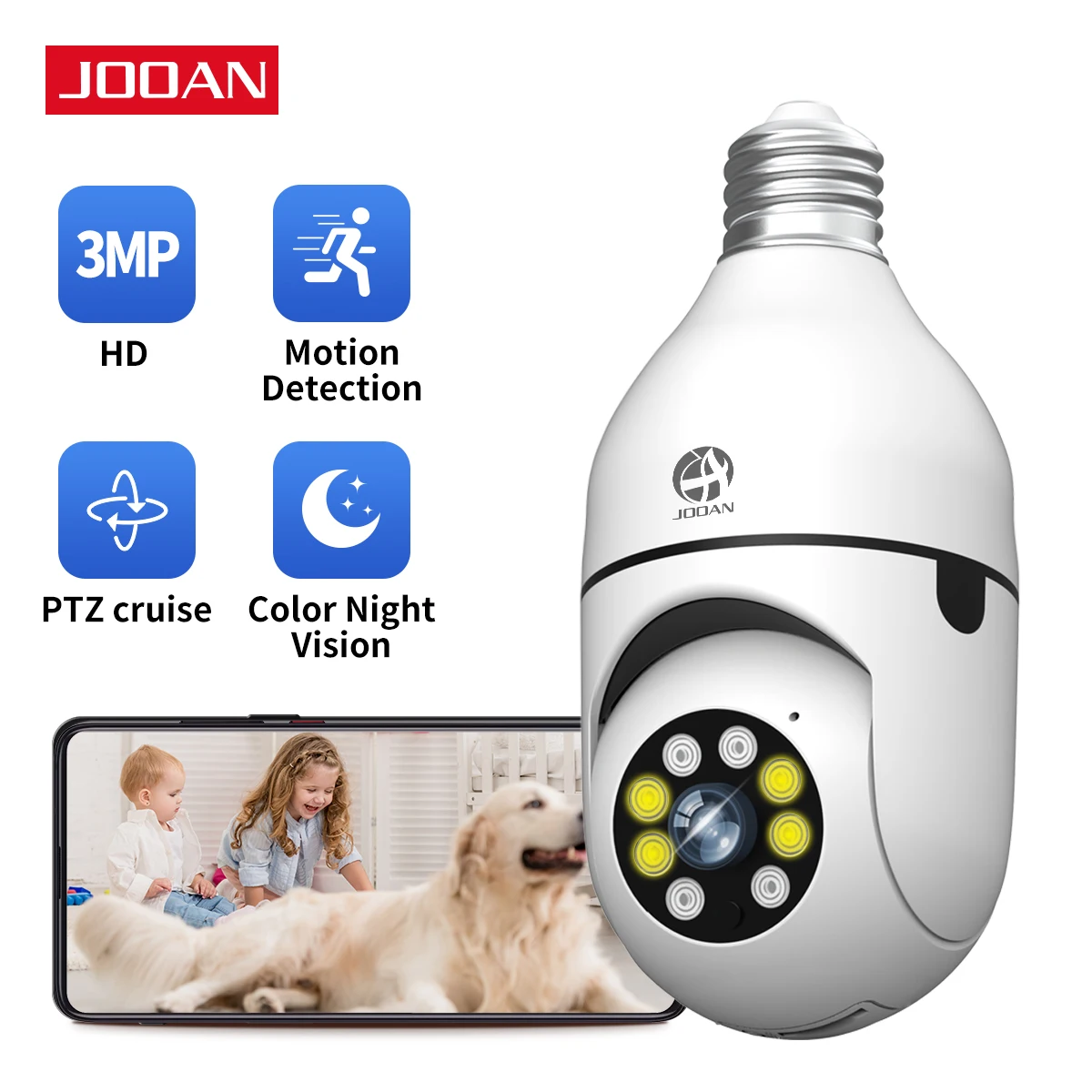 Jooan 2K 3mp E27 Lamp Camera Wifi Indoor Videobewaking Home Security