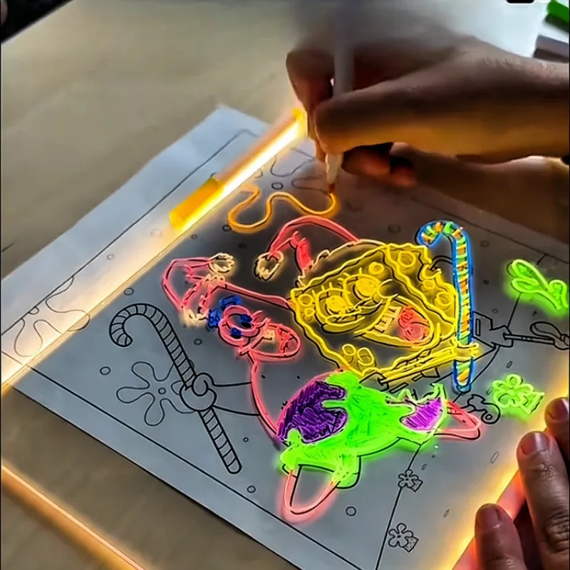 Giocattolo da disegno per bambini Tavolo da disegno a LED Lavagna per appunti a LED Lavagna acrilica fai-da-te con penne colorate Lavagna luminosa Wordpad con luce notturna