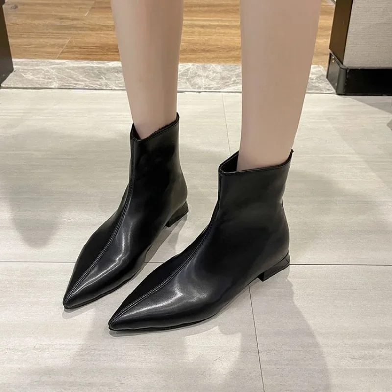 New Women's Pionted Toe Chelsea Boots 2023 Autumn Fashion Back Zipper Chunky Heel Ankle Boots for Women Sexy Ladies Heeled Shoes