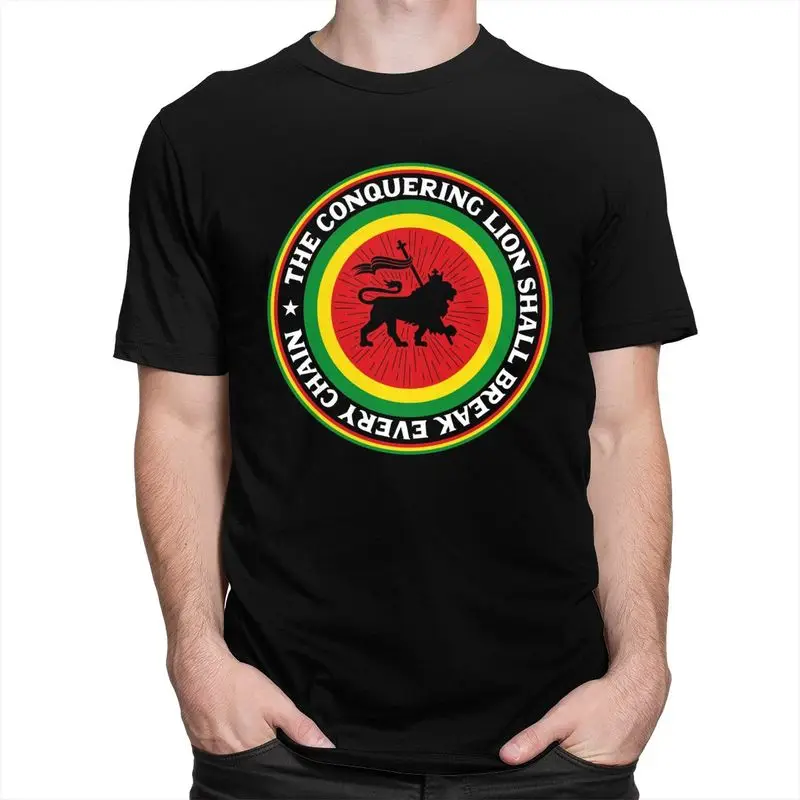 Rasta Lion Of Judah Men's T-Shirt - African Flag, 3D Print, Short Sleeve, Polyester/Spandex Blend - View #3