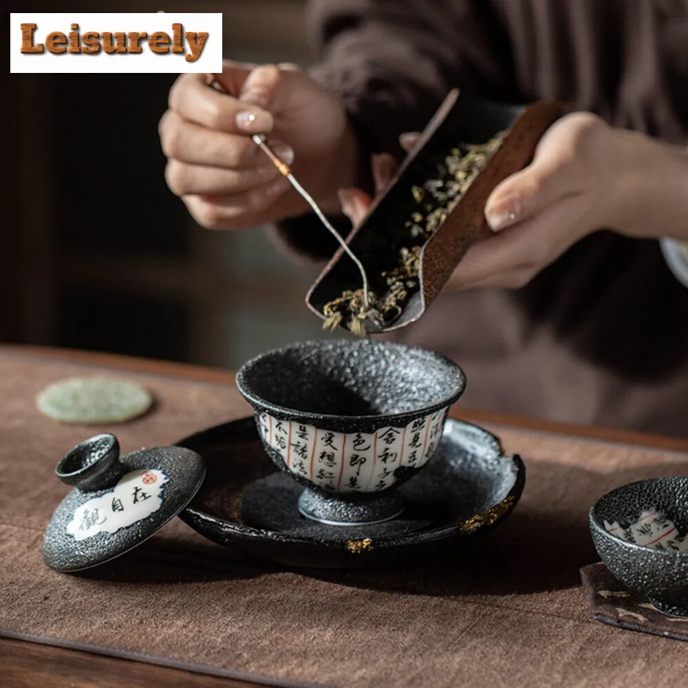 120ml Creative Wormhole Fragmented Volume Gaiwan Handmade Heart Sutra Tea Tureen Tea Maker Cover Bowl Teaset Collection Gift Box