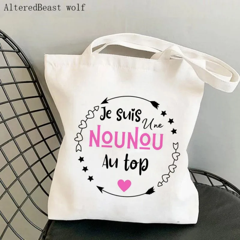Women Shopper bag jaime ma nounou mug emaille Printed custom Bag Harajuku Shopping Canvas Shopper Bag girl Tote Shoulder Bag