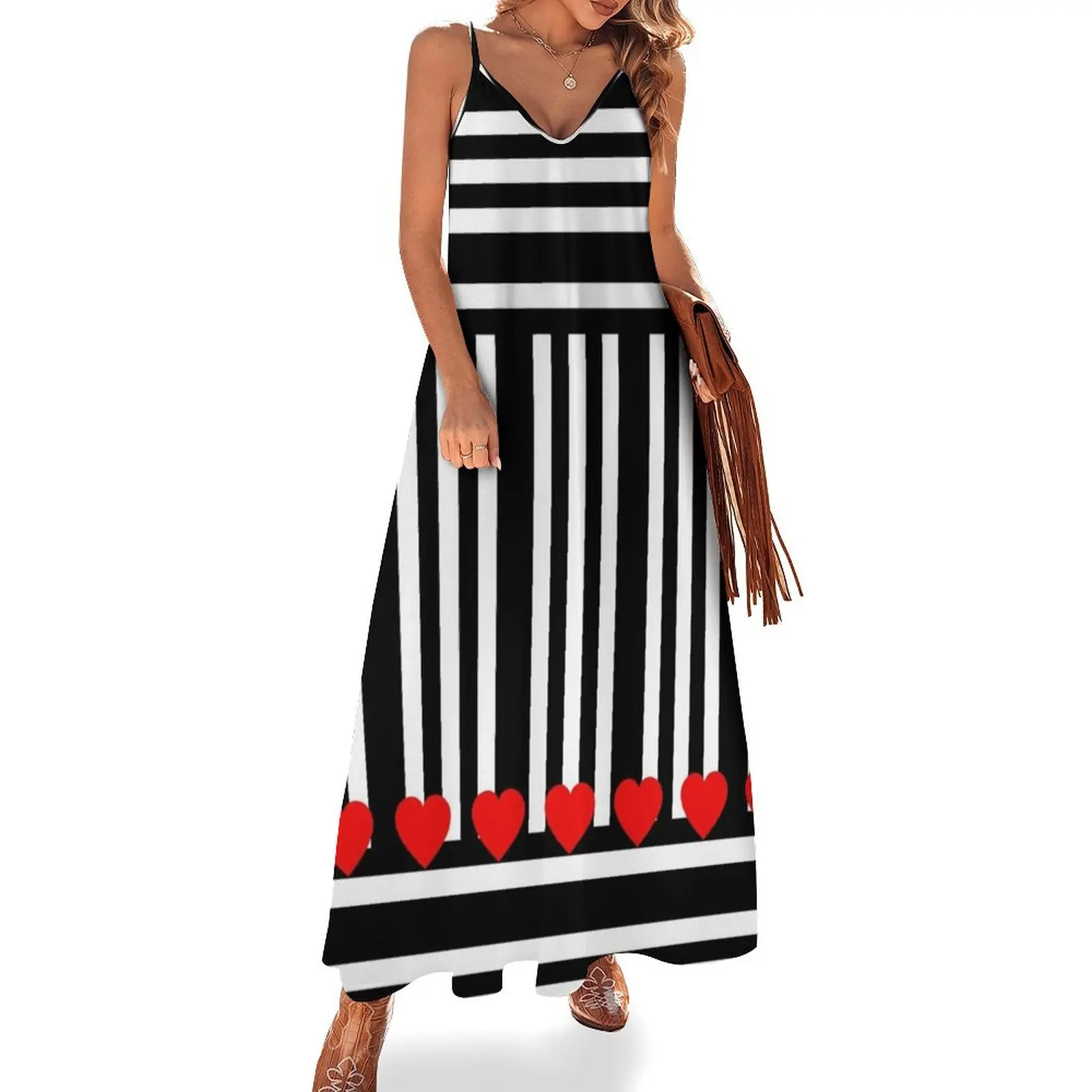

Black and White Stripes with Red Hearts Sleeveless Dress luxury dresses elegant party dresses for women 2024 birthday dress