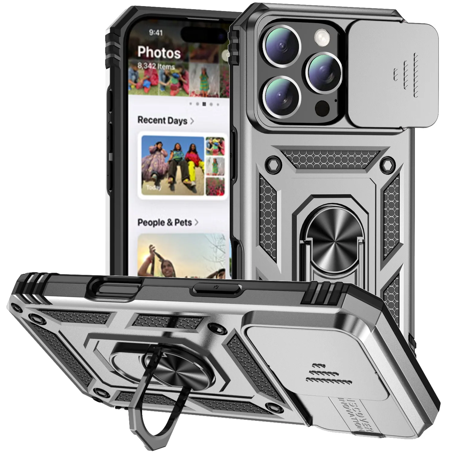 Rotating Slide Camera Lens Protection Armor Case with Ring Stand