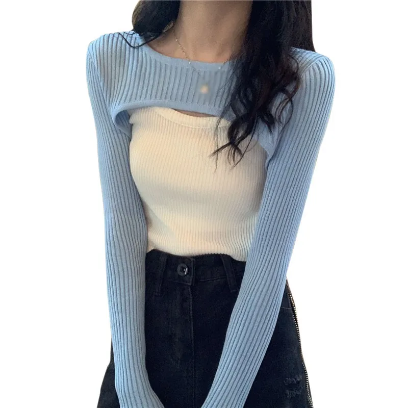 

Women's Autumn Slim Slimming Short Layered Knitted Tops Ladies Fashion All-Match Sling Clothing