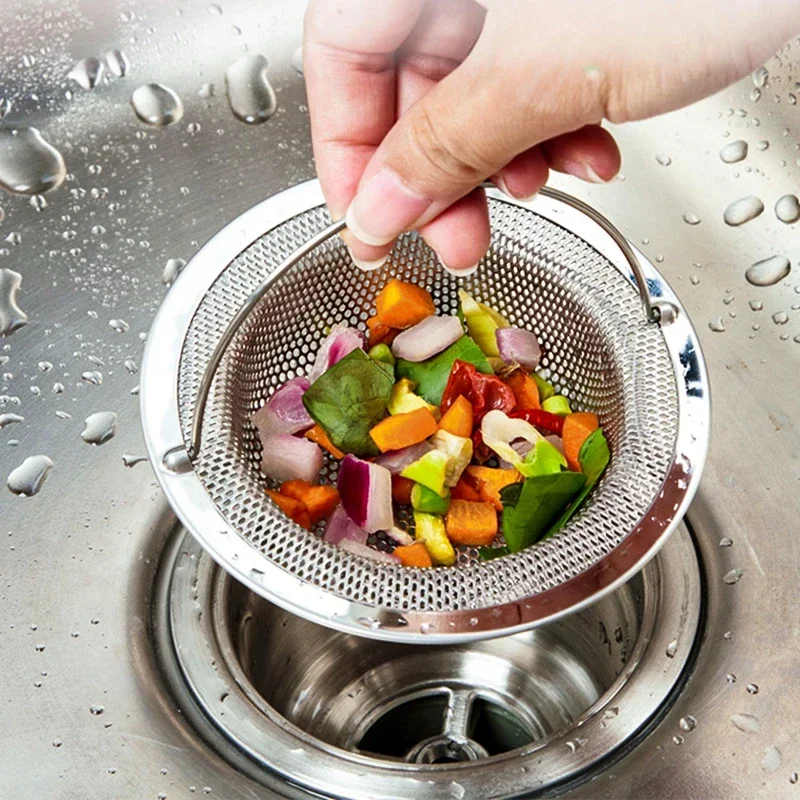 

1Pc Stainless Steel Sink Filter Trap Bathtub Hair Catcher Stopper Kitchen Food Slag Mesh Strainer Metal Floor Drain with Handle