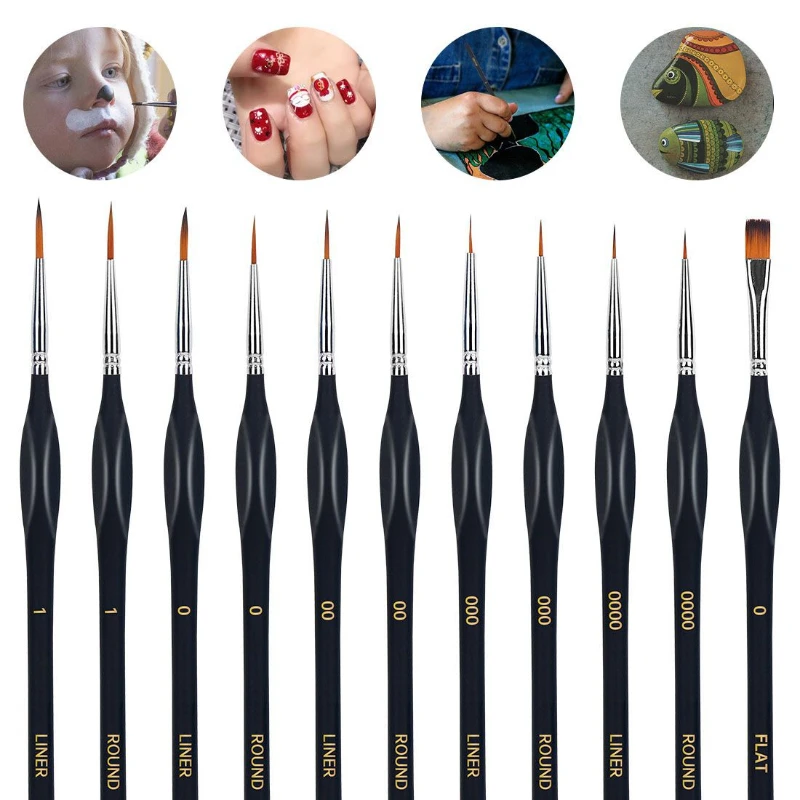 Set of 11 Pcs Paint Brushes for Acrylic Painting Watercolor Oil Figurine Models Nail Art Face Painting and Paint By Numbers Kit