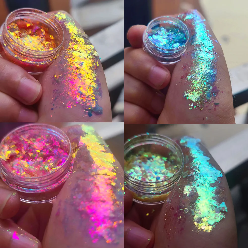 Aurora Chameleon Nail Art Opal Flakes Holographic Magic Mirror High Gloss Powder Iridescent Mermaid Chrome Pigment Dust 0.1g Jar