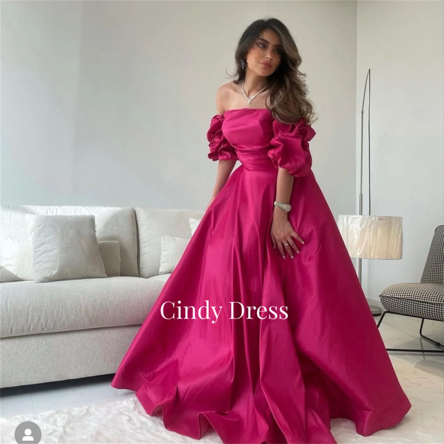 

Cindy Elegant and Pretty Women's Dresses Rose Red Luxurious Evening Bell Shape Cocktail Tube Top Guest Wedding Dress Satin Saudi