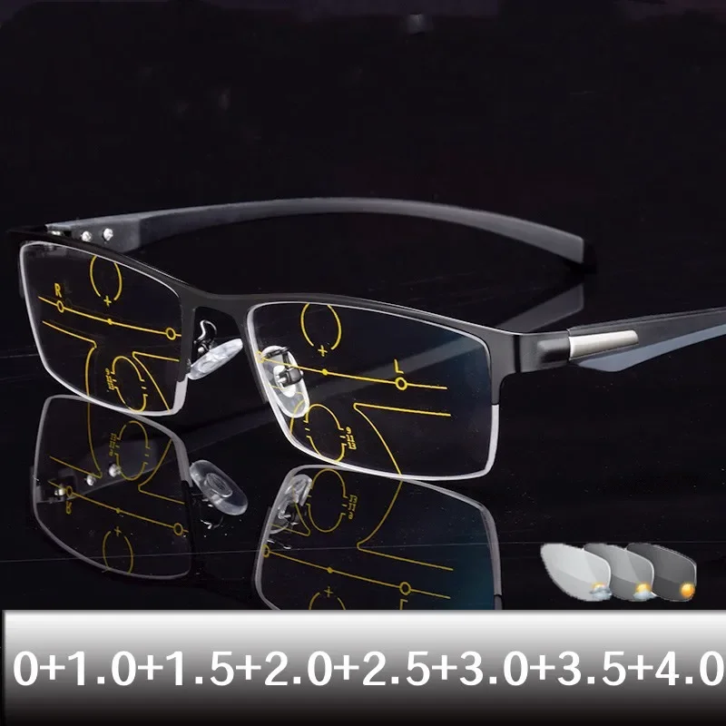 Progressive multifokale Lesebrille für Herren, Unisex, Vintage, TR90, flexible photochrome Brille, Business-Presbyopie-Brille