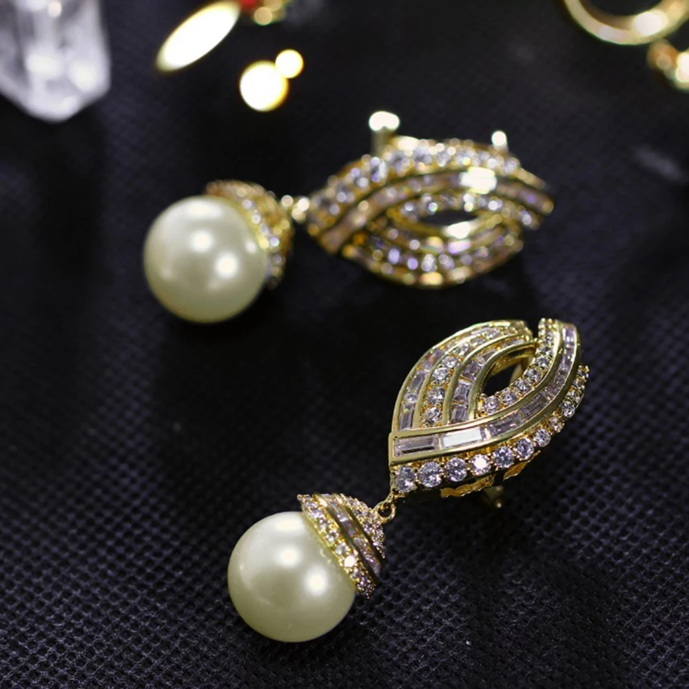 55 mm Very Long earrings for women With 9mm LT Gold pearl Trendy jewelry Gold-color Large Bridal earrings