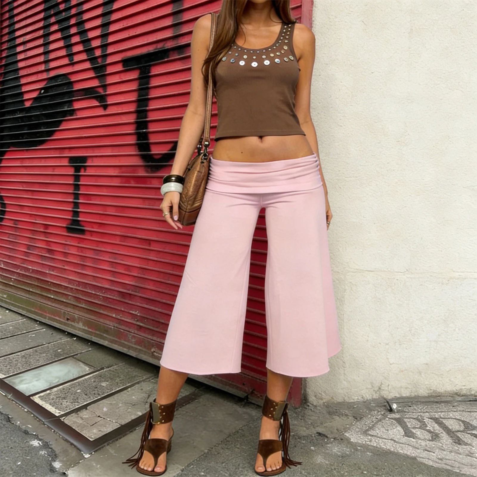 Women's Soft Flowy Wide-Leg Capri Pants