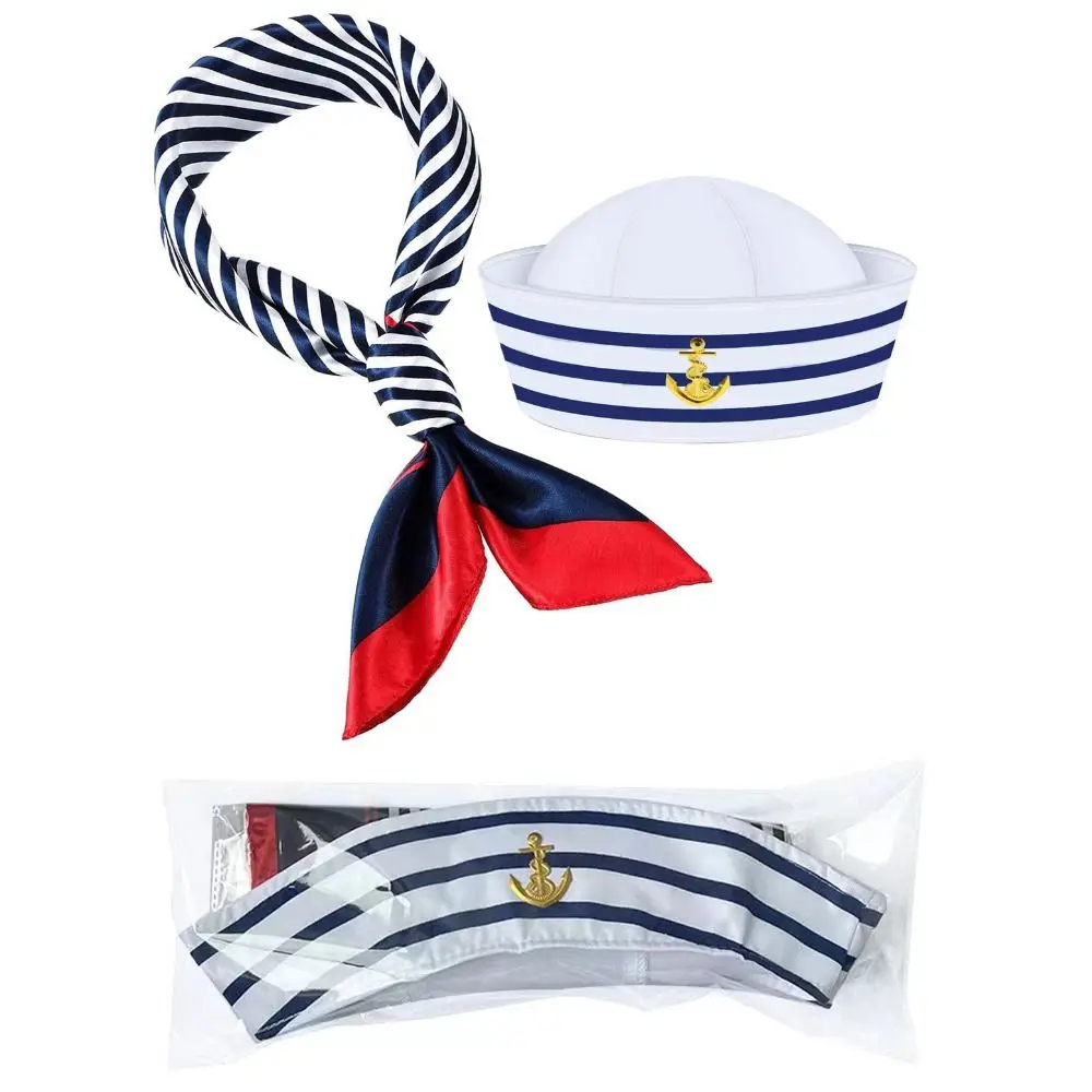 Boat Costume Yacht Captain Hat Navy Blue Comfortable Sailor Ship Cap Halloween Dressing Up Scarf Sailor Hat Party Hat