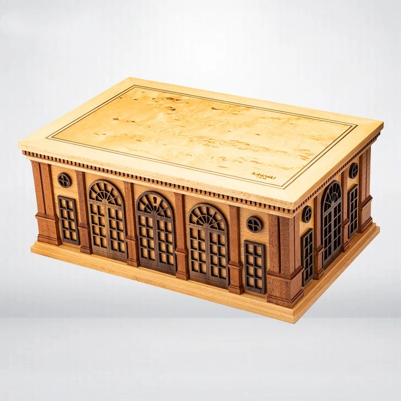 LUBINSKI Cigar Moisturizing Box Castle Shaped Patchwork Craftsmanship Beech  Birch Durian Large Capacity Cedar Wood Cigarette Box