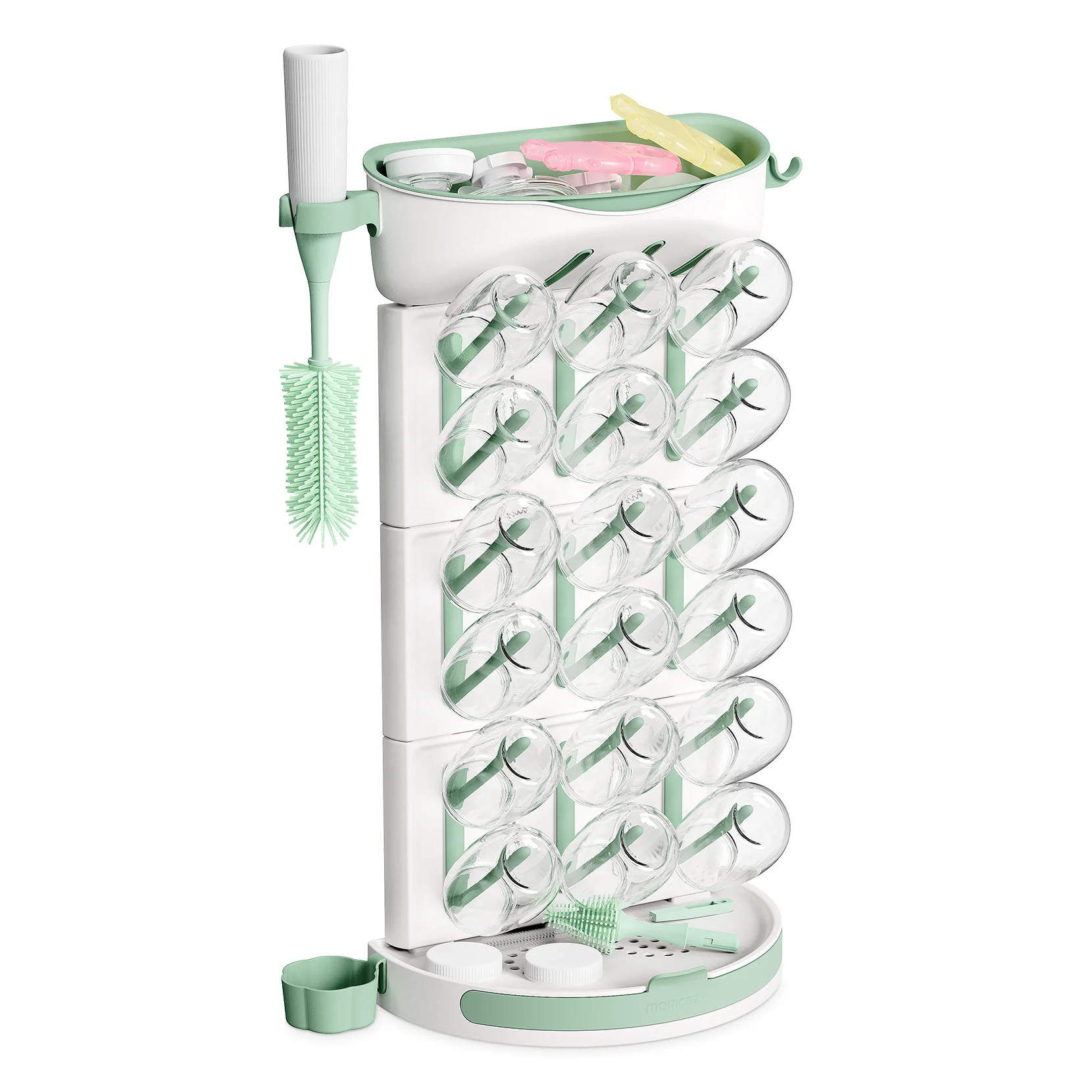 Momcozy DIY Larger Bottle Drying Rack for 18 Bottles, Baby Accessories & Pump Parts, with Brushes Holder, Vertical, Detachable