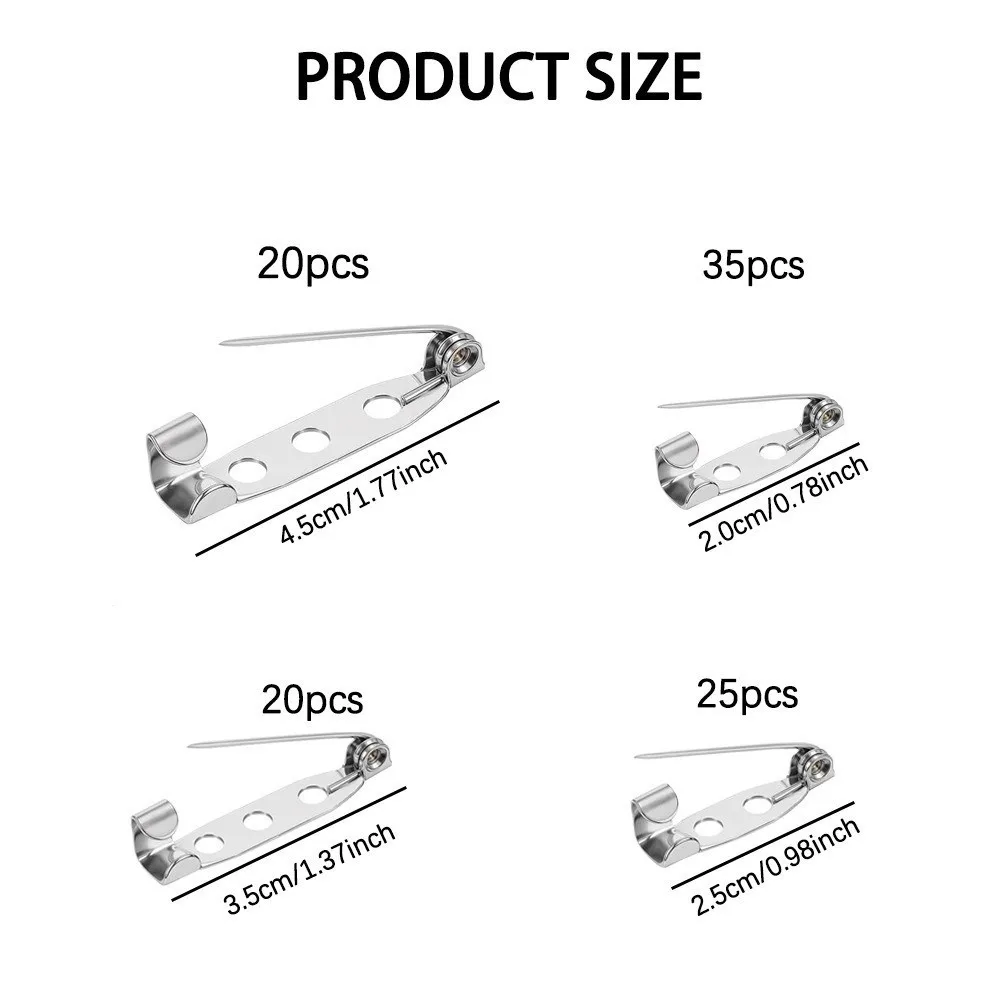 60/80/100pcs 새로운 금속 바 핀 실버 15/20/25/32/38/45mm 브로치 걸쇠 핀 DIY 공예 배지 핀 백스 바느질 액세서리