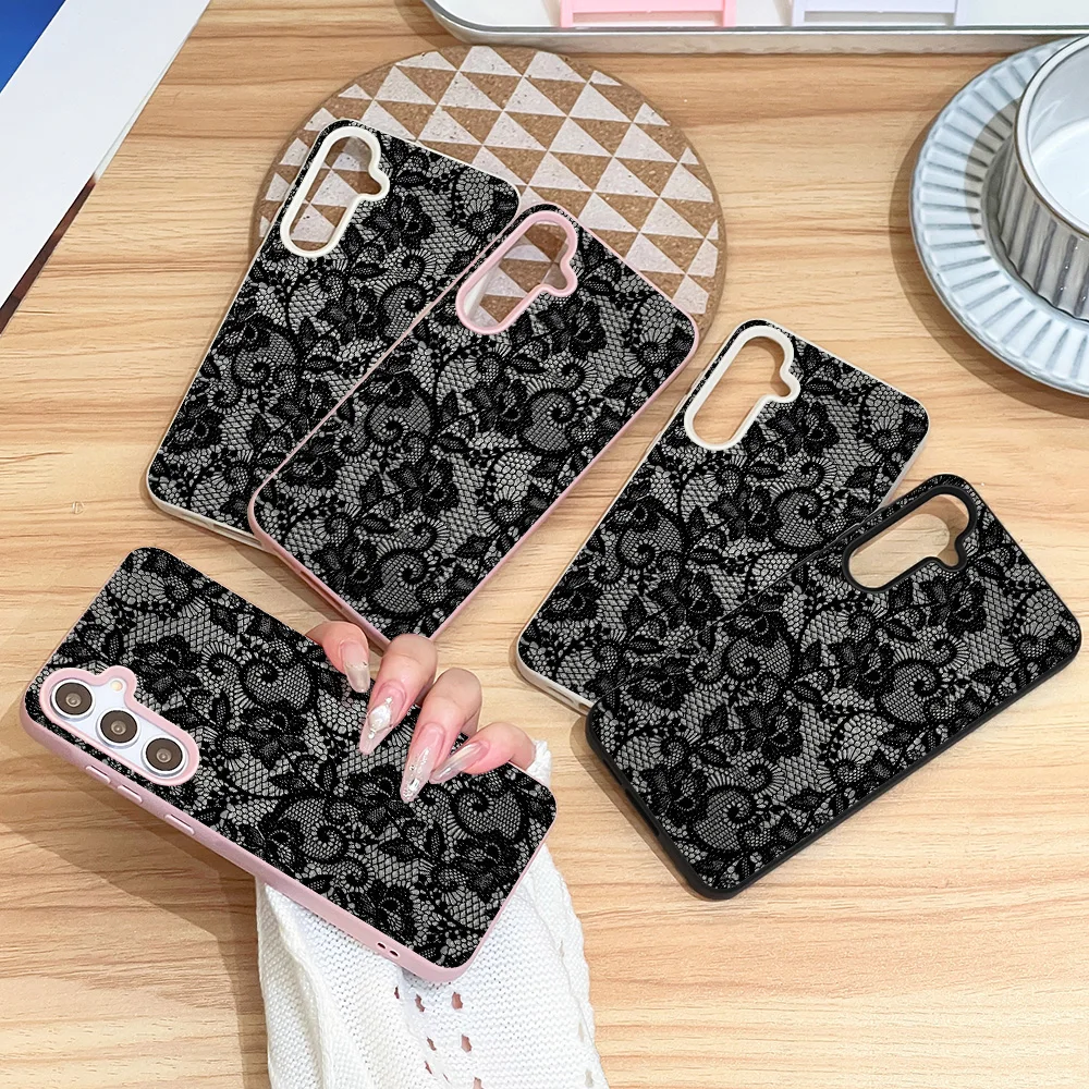 Elegant Full Black Lace Phone Case with Multi-Color Border Trim