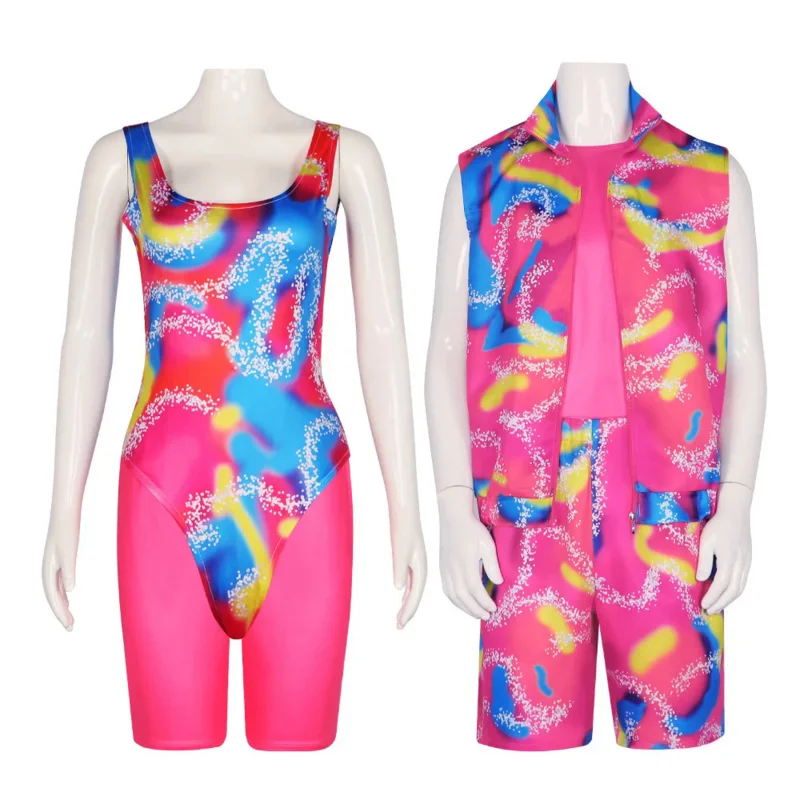 Movie Ken Cosplay Costume Barbie Pink Shirt Shorts Set Uomo Donna Beach Wear Halloween Party Outfits