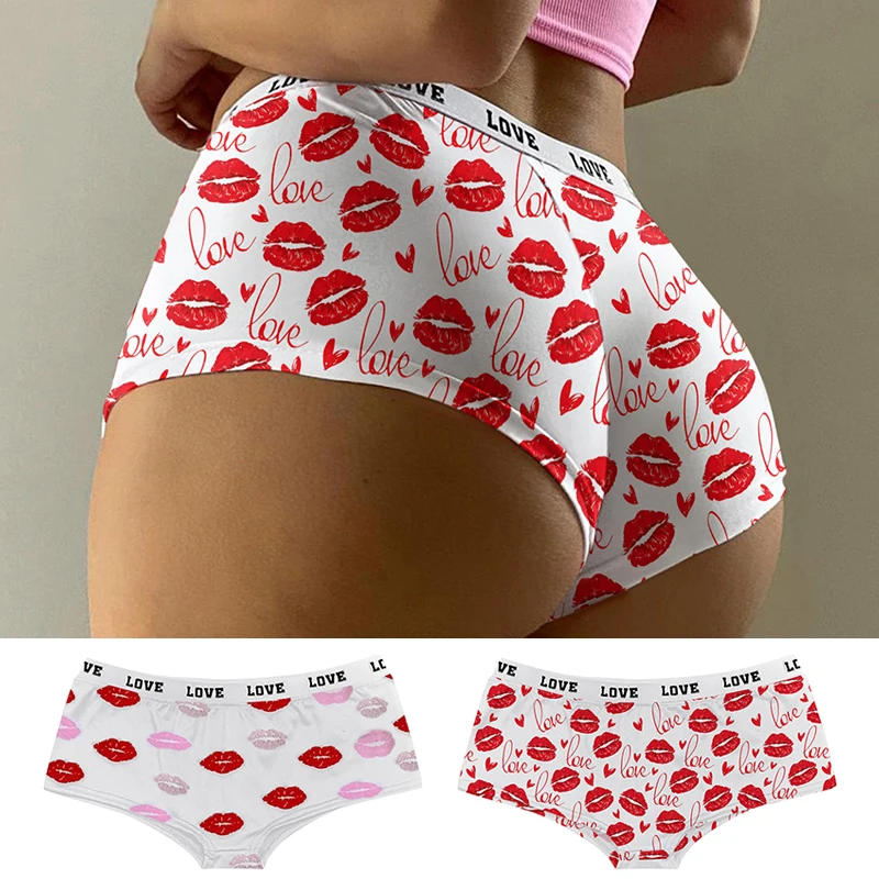 

Sexy Cotton Women Cartoon Panties underpants Love heart Red lips Seamless Briefs High Waist Female Panty Comfort Woman Underwear