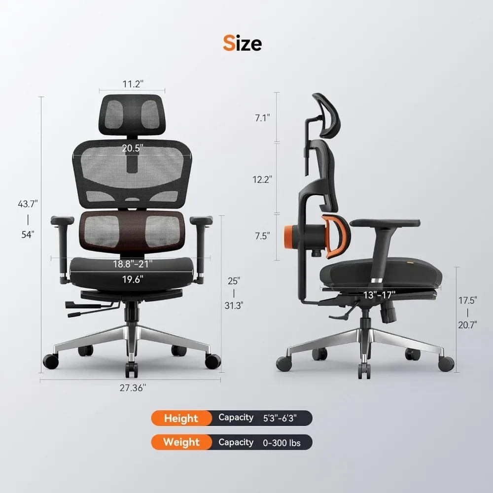 Office Chair, Auto Following Lumbar Support High Back Desk Chair with Laptop Desk Table, Seat Depth and Height Adjustable, Chair 2
