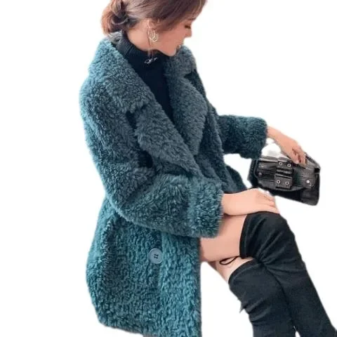 Thickened Lamb Velvet Jacket Women's Mid-Length Loose Slimming Fur Particle Velvet Coat Polyester Fiber Full Sleeve Long Coat - Image 5