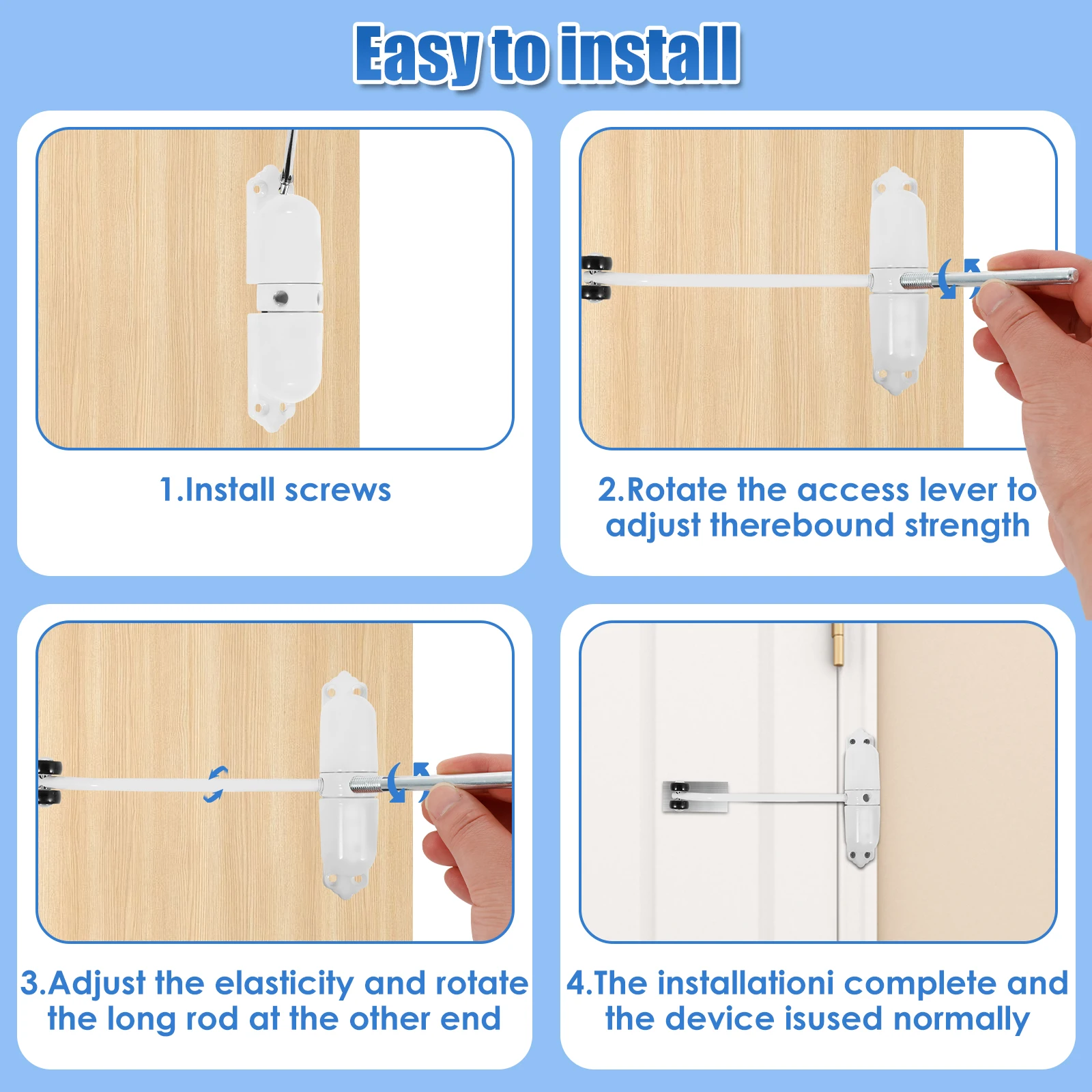 Door Closer Double Spring Door Closer Aluminum Alloy Automatic 60kg Load Capacity Quiet Safety Spring
