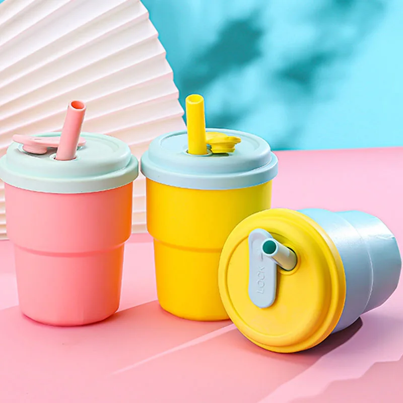 Silicone Straw Cup 380Ml Baby Learning Drinking Cup