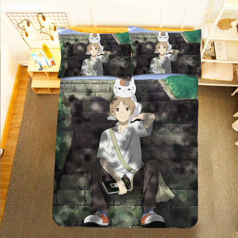 Natsume Yuujinchou Friends Ablumn 3PCS Duvet Cover Sets Cartoon Bedding Children Room Pillow Case 