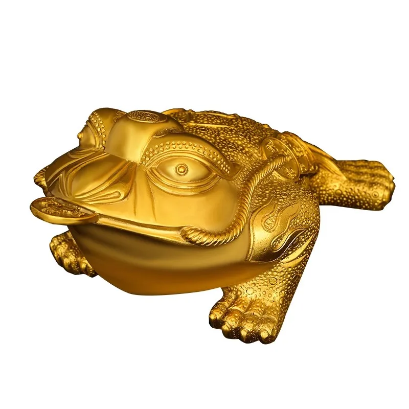 Feng Shui Money Frog Statue with Coin, Pair of Solid Brass Wealth Toad Figurine for Good Luck, Traditional Golden Chan Chu Ornam