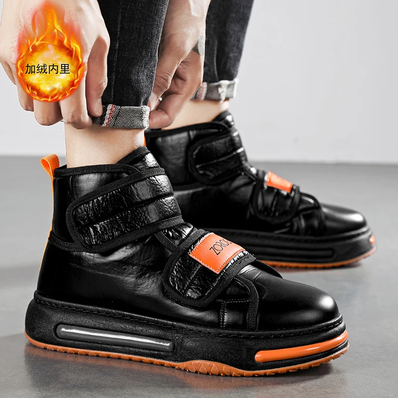 

2024 New High Top Winter Sports Shoes for Men's Winter Plush Snow Boots, Fashionable and Casual Leather Down Shoes Size39-44