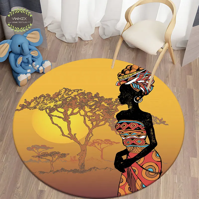 

3D African Themed Round Carpet Cartoon Living Room Floor Mat Soft Flannel Children's Bedroom Decoration Area Rug Cat Cushion
