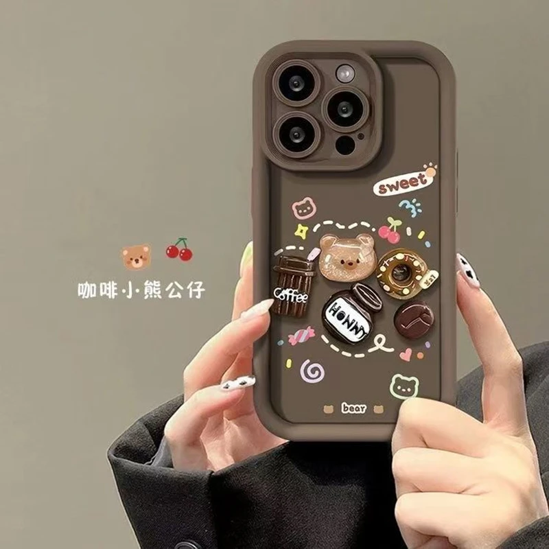 3D Bear Coffee Matte TPU Phone Case